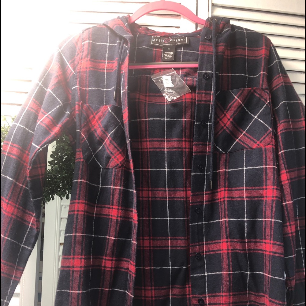 NWT flannel button down hooded shirt